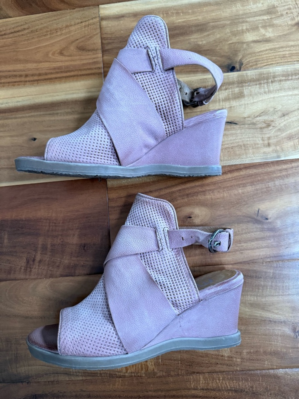 Mjus Dusty Pink Women’s Perforated Wedge Sandals with Ankle Strap